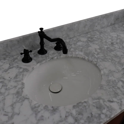 61" Double sink vanity in Walnut and Black finish and White Carrara marble and oval sink
