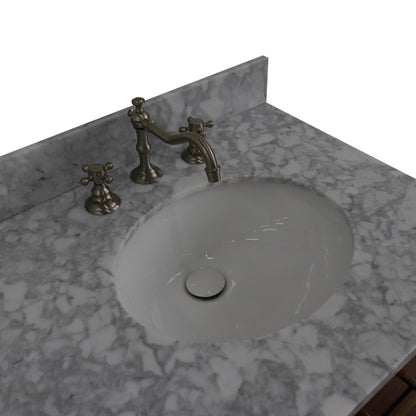 61" Double sink vanity in Walnut and Black finish and White Carrara marble and oval sink