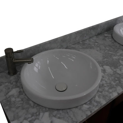 61" Double sink vanity in Walnut and Black finish and White Carrara marble and round sink
