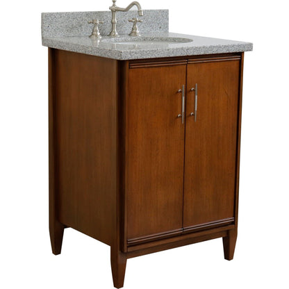 25" Single sink vanity in Walnut finish with Gray granite and oval sink