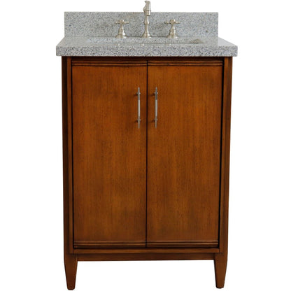 25" Single sink vanity in Walnut finish with Gray granite and rectangle sink