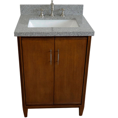 25" Single sink vanity in Walnut finish with Gray granite and rectangle sink