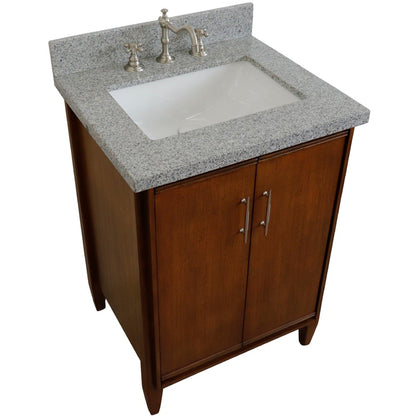 25" Single sink vanity in Walnut finish with Gray granite and rectangle sink