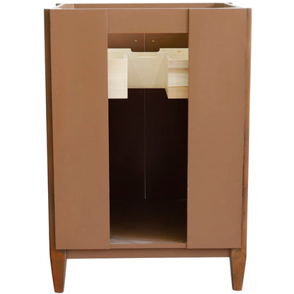 25" Single sink vanity in Walnut finish with White engineered stone and round sink