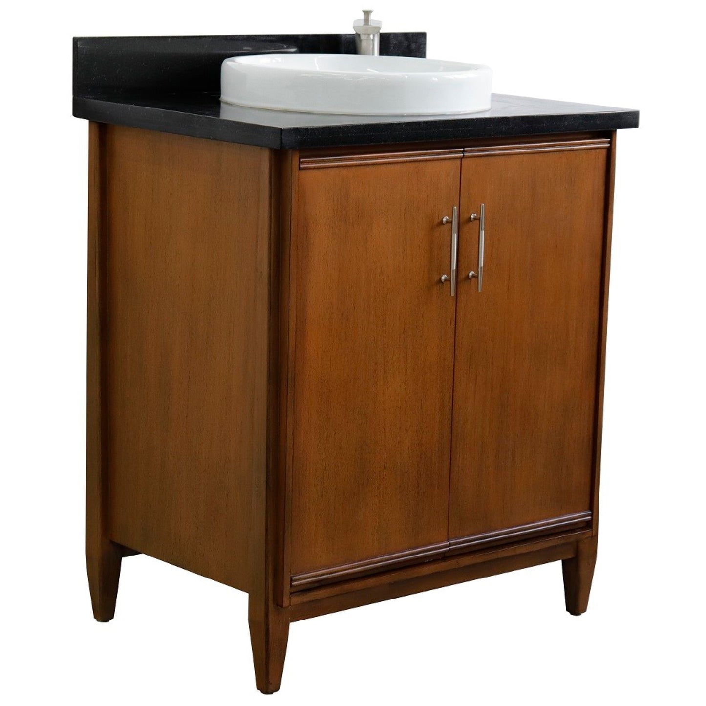 31" Single sink vanity in Walnut finish with Black galaxy granite with round sink