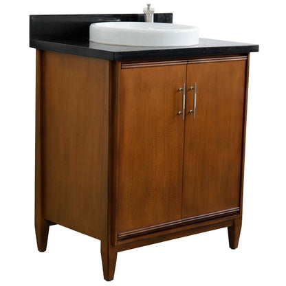 31" Single sink vanity in Walnut finish with Black galaxy granite with round sink
