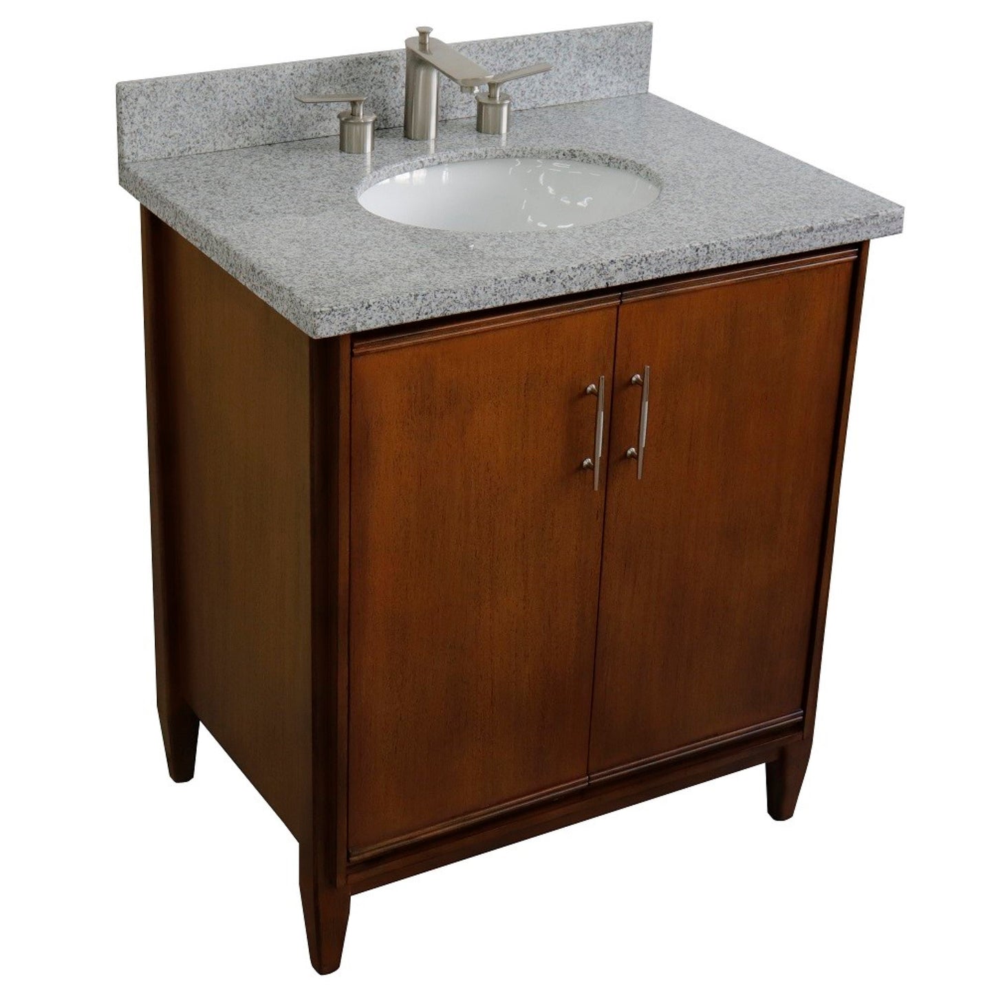 31" Single sink vanity in Walnut finish with Gray granite with oval sink