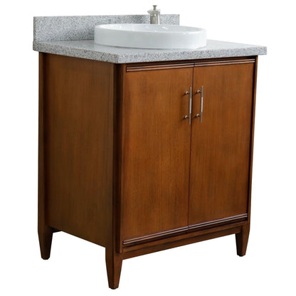 31" Single sink vanity in Walnut finish with Gray granite with round sink