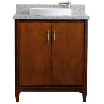 31" Single sink vanity in Walnut finish with Gray granite with round sink