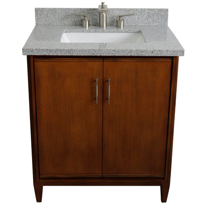 31" Single sink vanity in Walnut finish with Gray granite with rectangle sink