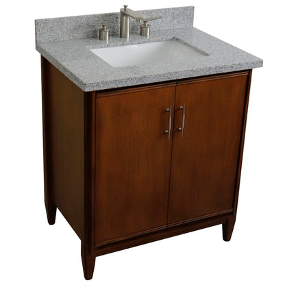 31" Single sink vanity in Walnut finish with Gray granite with rectangle sink