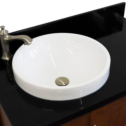 37" Single vanity in Walnut finish with Black galaxy and round sink Left door/Left sink