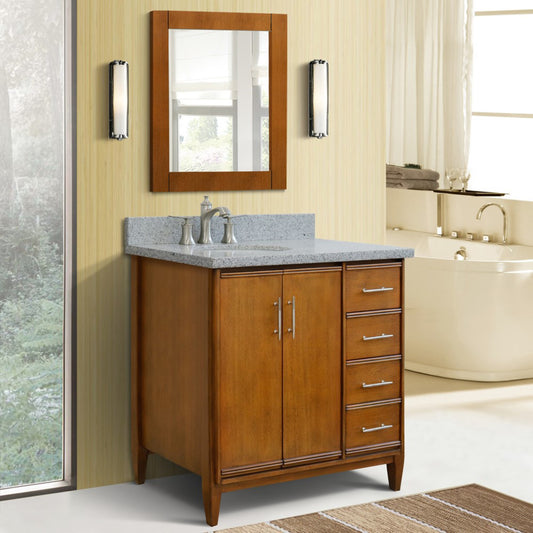 37" Single vanity in Walnut finish with Gray granite and oval sink Left door/Left sink