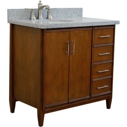 37" Single vanity in Walnut finish with Gray granite and oval sink Left door/Left sink