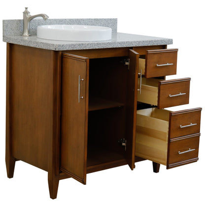 37" Single vanity in Walnut finish with Gray granite and round sink Left door/Left sink