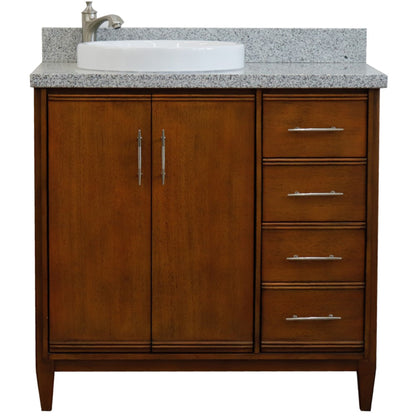 37" Single vanity in Walnut finish with Gray granite and round sink Left door/Left sink