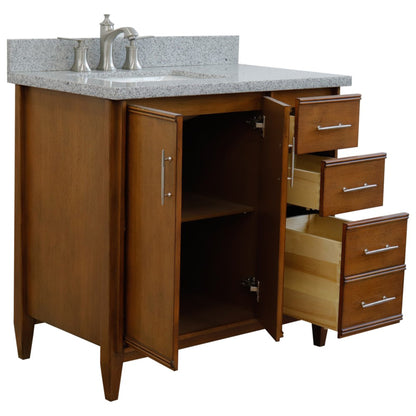 37" Single vanity in Walnut finish with Gray granite and rectangle sink Left door/Left sink