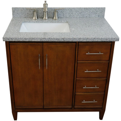 37" Single vanity in Walnut finish with Gray granite and rectangle sink Left door/Left sink