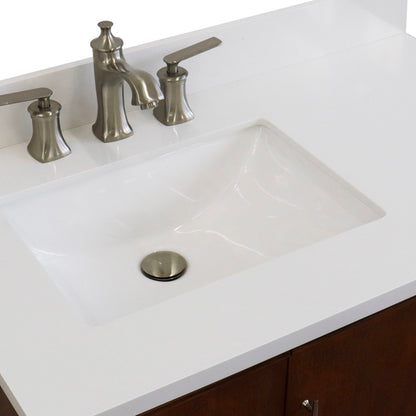 37" Single vanity in Walnut finish with White engineered stone and rectangle sink Left door/Left sink