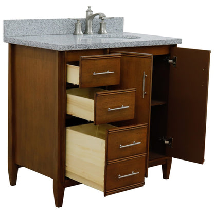 37" Single vanity in Walnut finish with Gray granite and oval sink Right door/Right sink