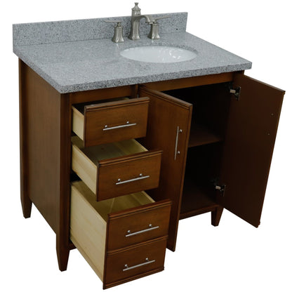 37" Single vanity in Walnut finish with Gray granite and oval sink Right door/Right sink