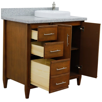 37" Single vanity in Walnut finish with Gray granite and round sink Right door/Right sink