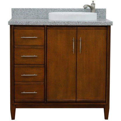 37" Single vanity in Walnut finish with Gray granite and round sink Right door/Right sink