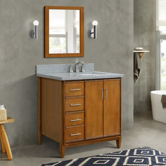 37" Single vanity in Walnut finish with Gray granite and rectangle sink Right door/Right sink