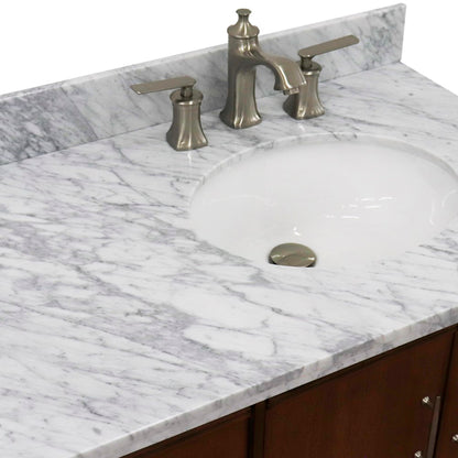 37" Single vanity in Walnut finish with White Carrara and oval sink Right door/Right sink