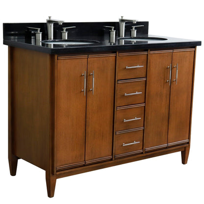 49" Double sink vanity in Walnut finish with Black galaxy granite and oval sink