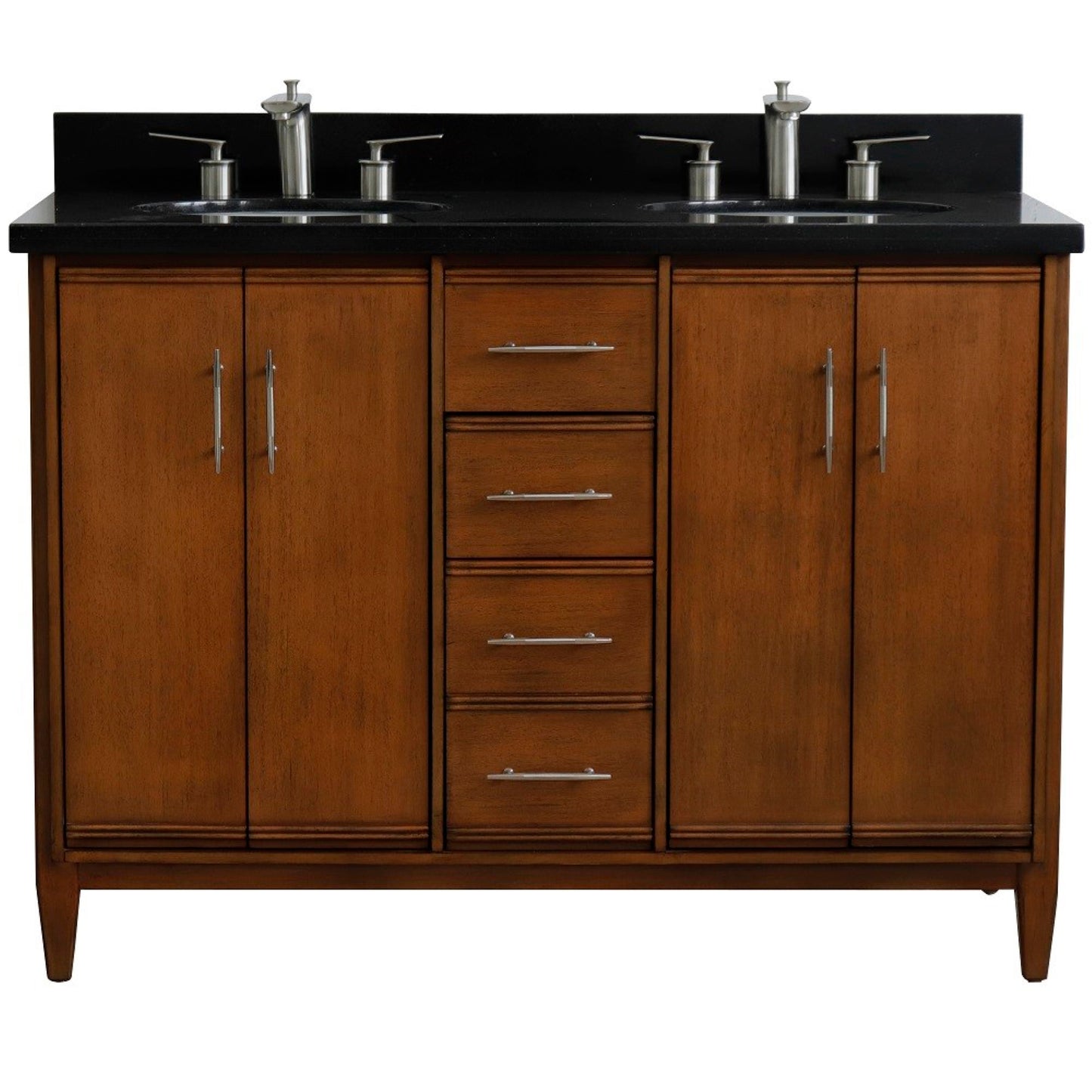 49" Double sink vanity in Walnut finish with Black galaxy granite and oval sink