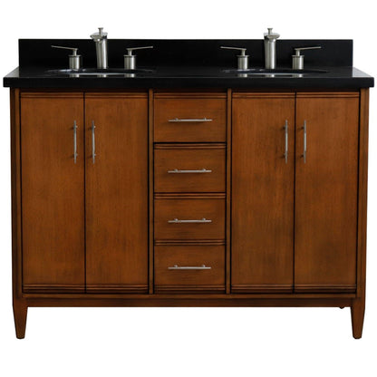 49" Double sink vanity in Walnut finish with Black galaxy granite and oval sink