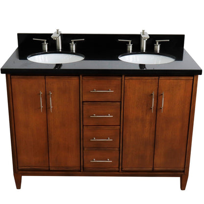 49" Double sink vanity in Walnut finish with Black galaxy granite and oval sink