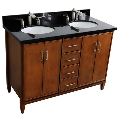 49" Double sink vanity in Walnut finish with Black galaxy granite and oval sink