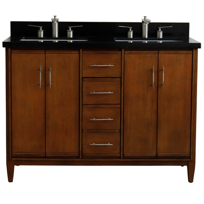 49" Double sink vanity in Walnut finish with Black galaxy granite and rectangle sink