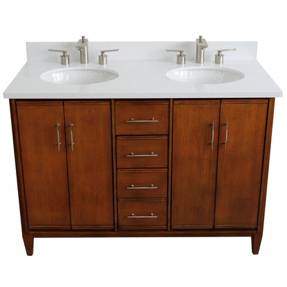 49" Double sink vanity in Walnut finish with White engineered stone and oval sink