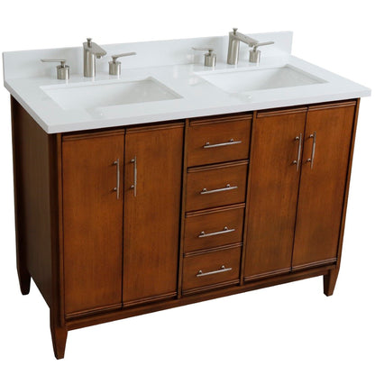 49" Double sink vanity in Walnut finish with White engineered stone and rectangle sink