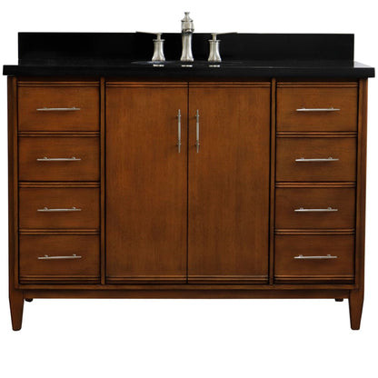 49" Single sink vanity in Walnut finish with Black galaxy granite and oval sink