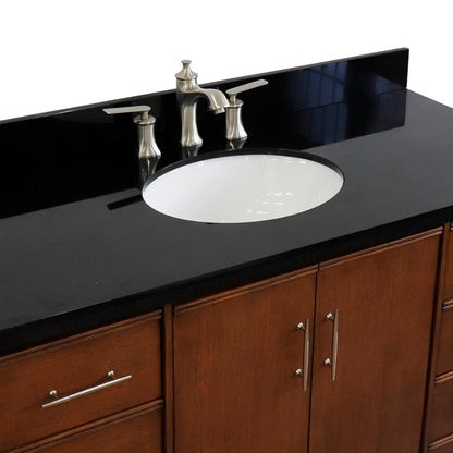 49" Single sink vanity in Walnut finish with Black galaxy granite and oval sink