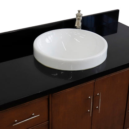 49" Single sink vanity in Walnut finish with Black galaxy granite and round sink