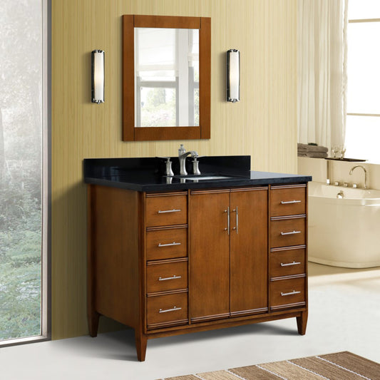 49" Single sink vanity in Walnut finish with Black galaxy granite and rectangle sink