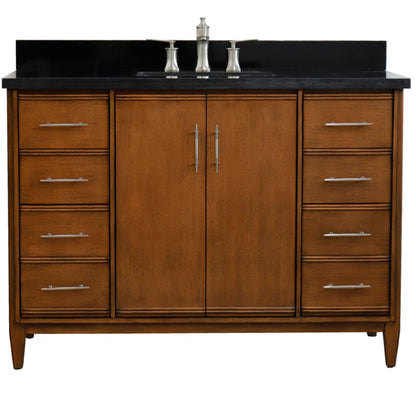 49" Single sink vanity in Walnut finish with Black galaxy granite and rectangle sink