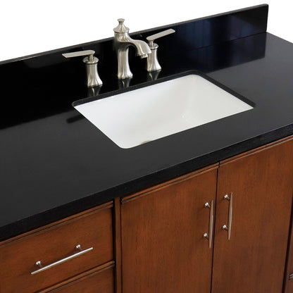 49" Single sink vanity in Walnut finish with Black galaxy granite and rectangle sink