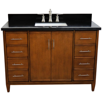 49" Single sink vanity in Walnut finish with Black galaxy granite and rectangle sink
