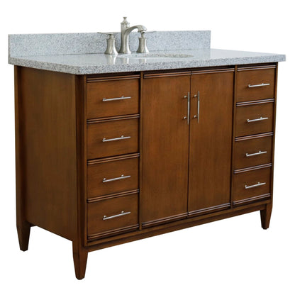 49" Single sink vanity in Walnut finish with Gray granite and oval sink