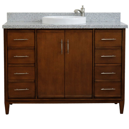 49" Single sink vanity in Walnut finish with Gray granite and round sink