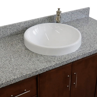 49" Single sink vanity in Walnut finish with Gray granite and round sink