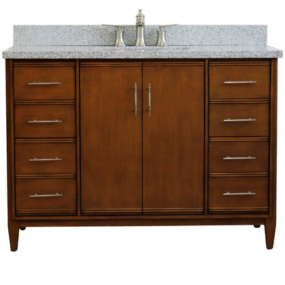 49" Single sink vanity in Walnut finish with Gray granite and rectangle sink