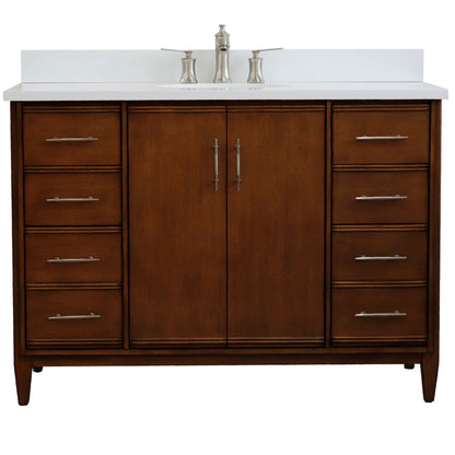 49" Single sink vanity in Walnut finish with White engineered stone and oval sink