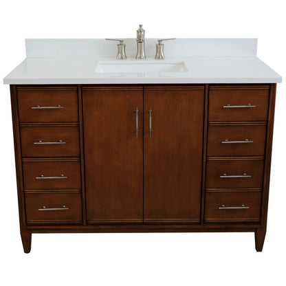 49" Single sink vanity in Walnut finish with White engineered stone and rectangle sink